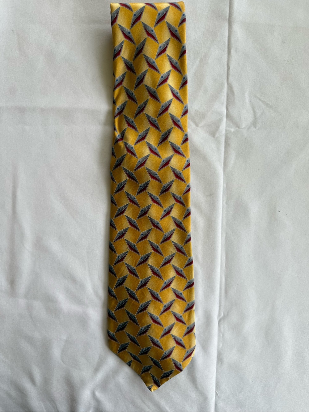 Jos. A. Bank Yellow Silk Tie with Blue and Red Geometric Motif